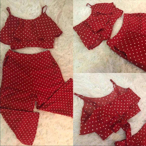 amourOC Pants - Polka Dot Two Piece Cami & Pants Set Red